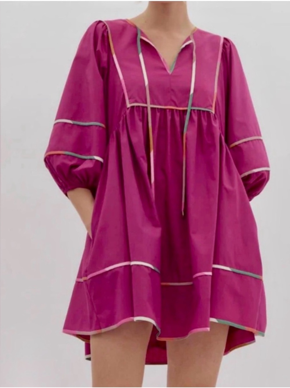 NWT Entro Fushia Pink Magenta Tunic with Multicolor Trim Size M